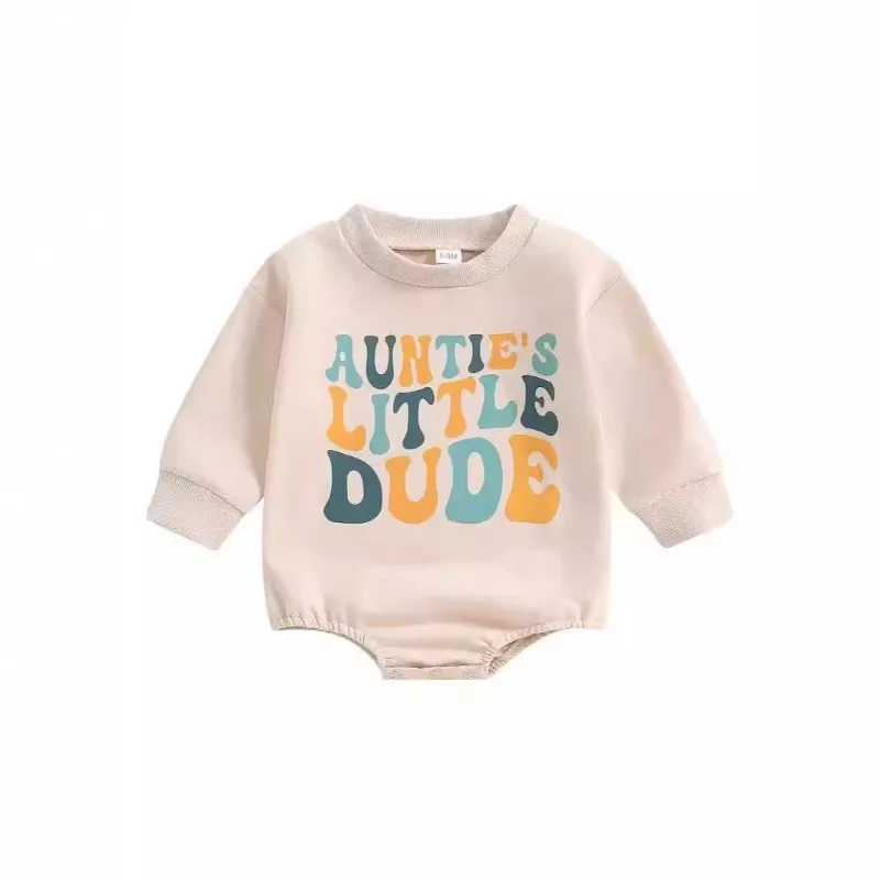 ZOETOPKID Baby Boy Girl Sweatshirt Romper Letter Embroidered Crew Neck Long Sleeve Jumpsuit Cute Winter Fall Clothes