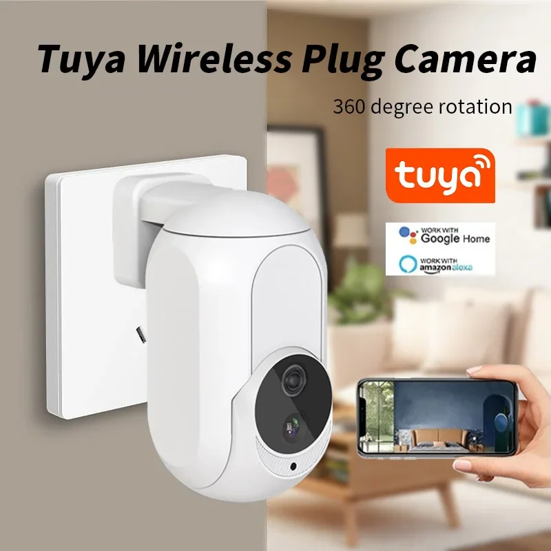 

Tuya Wireless Plug Camera 2MP HD LED Lamp Light IP Cam 360° Rotate Night Vision Two way Audio Portable Indoor Wifi Home Security