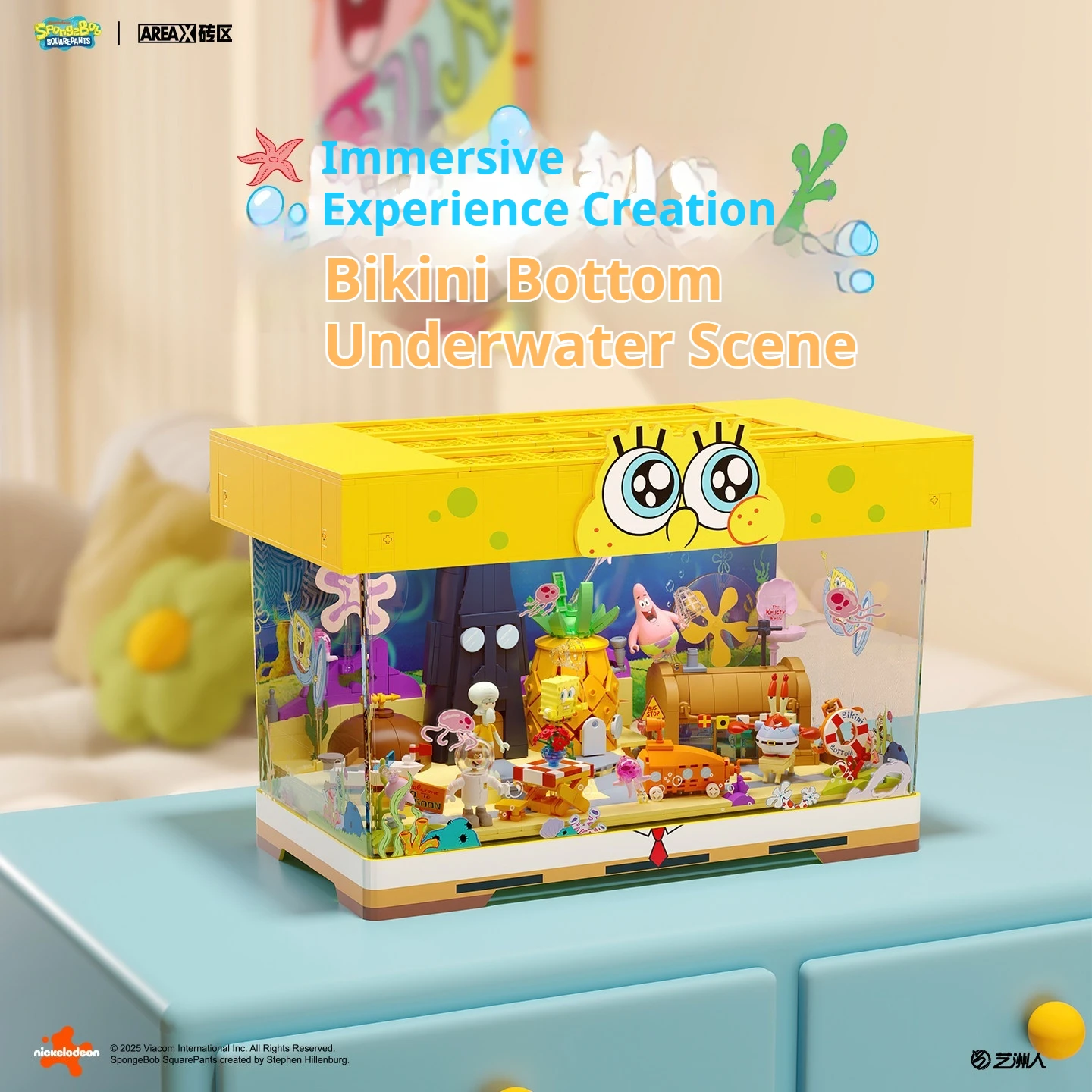 

AREA-X SpongeBob SquarePants Bikini Bottom Underwater Beach Scene Large Aquarium Building Blocks Toy Gift Pineapple House Blocks