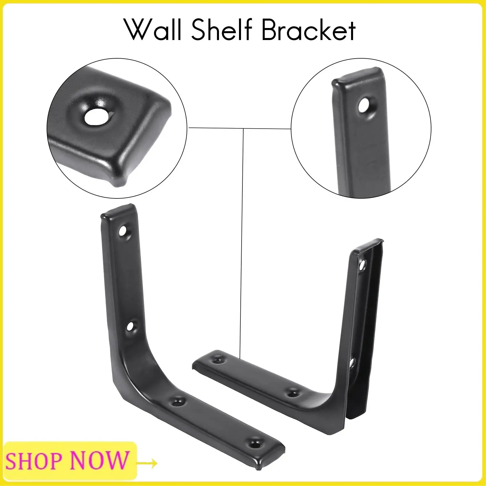 Especial 4 PCS Iron Wall Shelf Bracket, Heavy Duty Shelf Support Bracket Decorative Joint Angle Bracket, Black