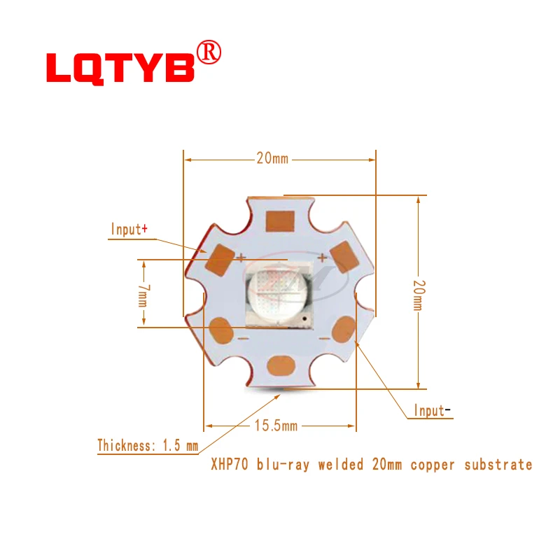 High Power XHP70 II, white, warm white, blue LED 18/36W LED flashlight lamp refitted 3/6/12V welded 16mm 20mm copper substrate