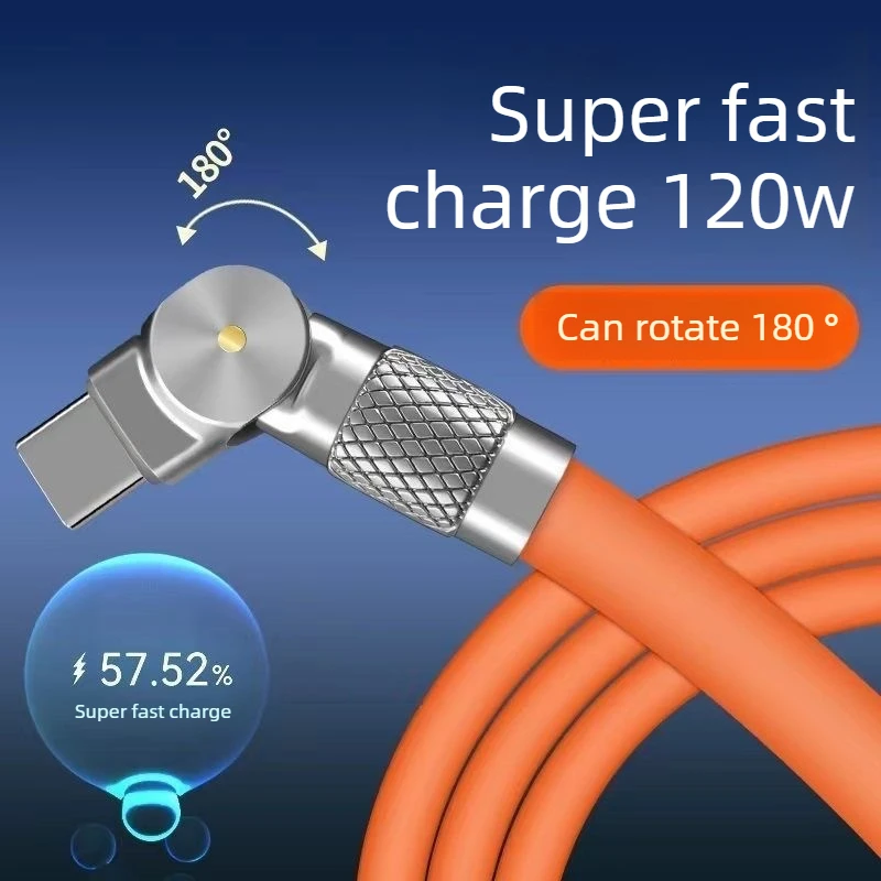 Câble de charge rapide 120W Type C 7A Câble en silicone liquide Connecteur rotatif à 180 degrés Compatible avec Xiaomi Huawei Samsung