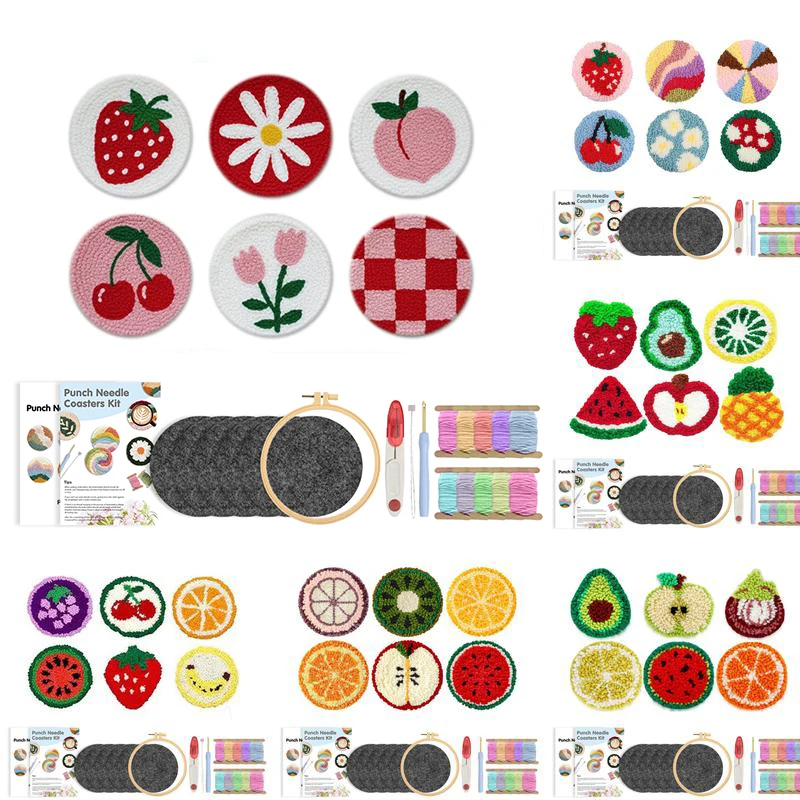 GATYZTORY Punch Needle Coaster Kit food Easy DIY Punch Needle Embroidery Kit for Beginners Craft Cross Stitch Set Home Decoratio