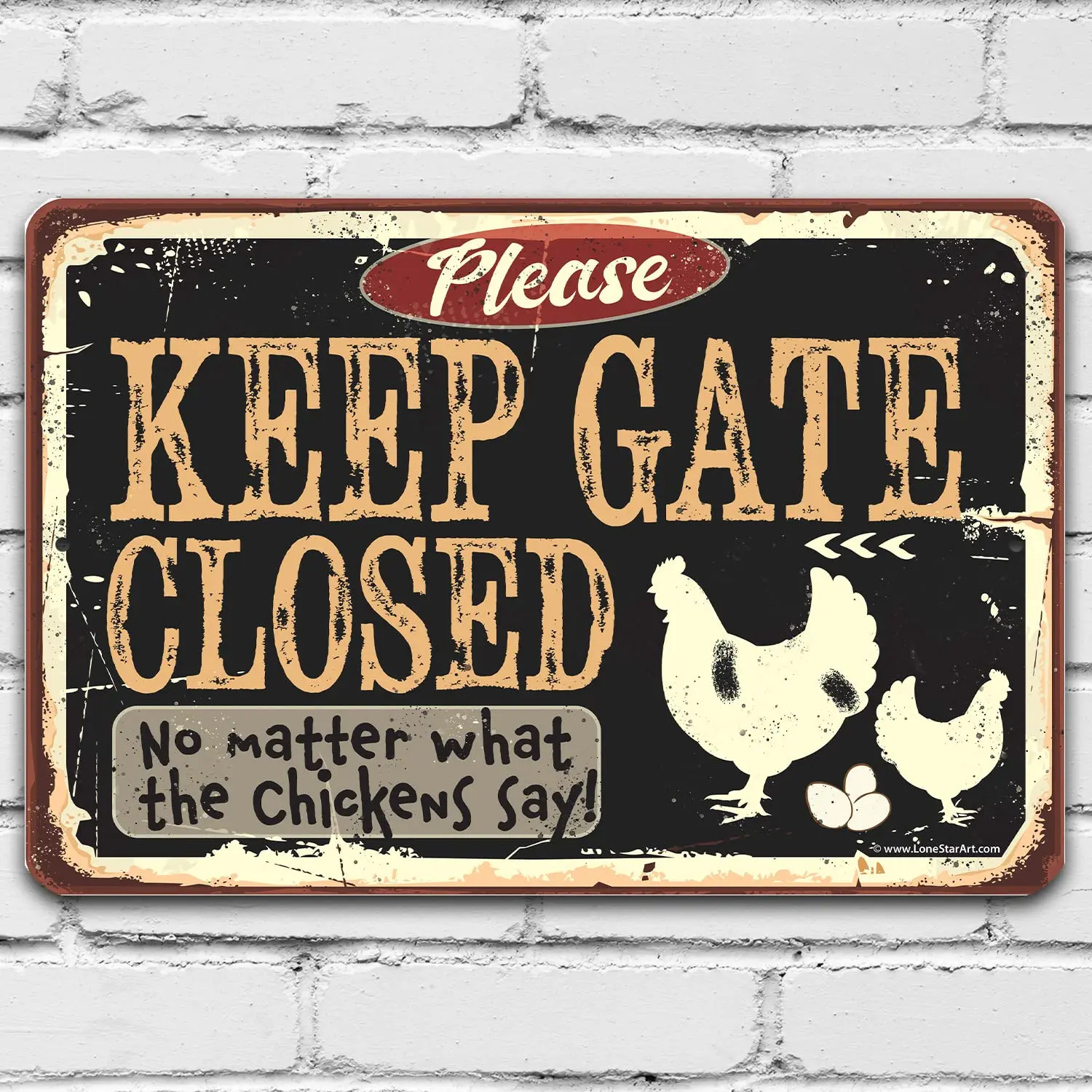 Keep Gate Closed Chickens - Funny Chicken Coop Sign - Classic Farmhouse Decor, Homestead Country Hen House Farm Display, Great C