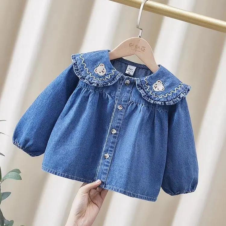 2026 Girls Denim Shirt Spring Autumn New Cute Stylish Baby Top Fall Kids Long Sleeve Doll Denim Jacket