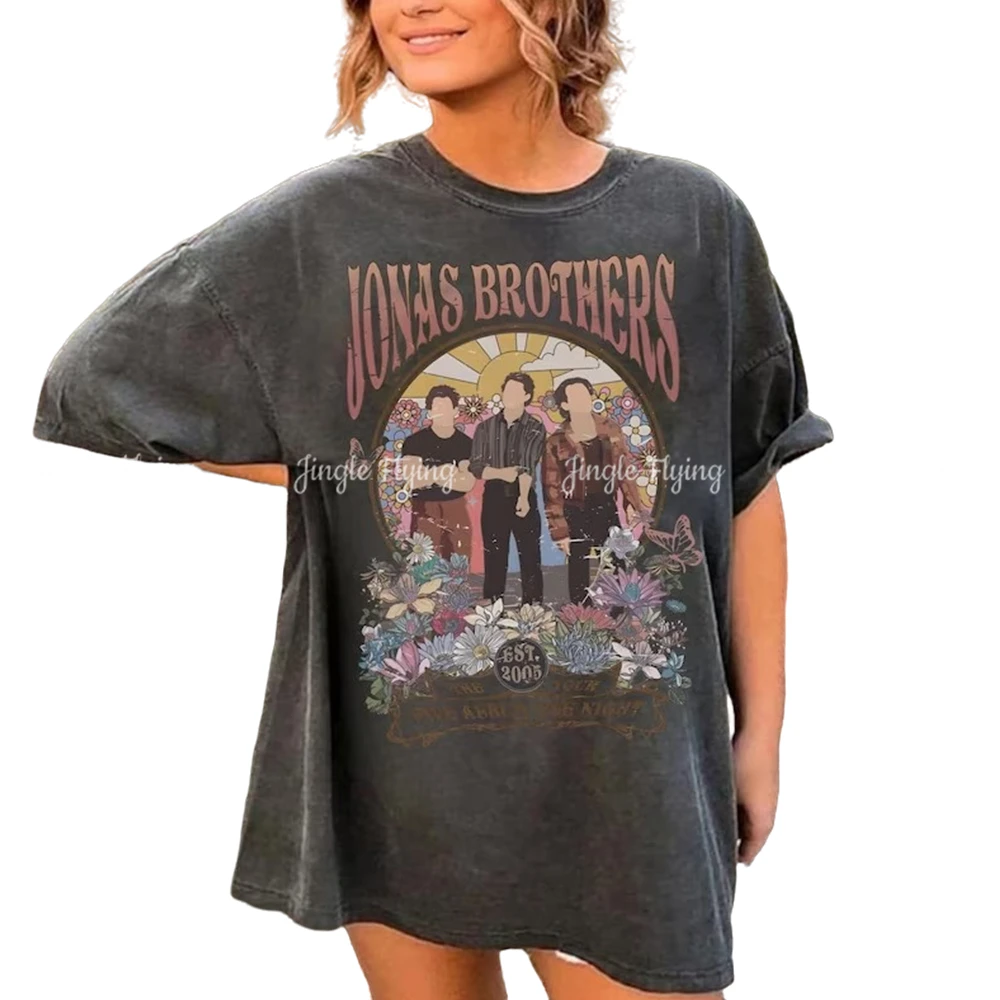 Oversized Tshirt Retro Jonas Five Album One Night Est 2005 The Tour Brothers Concert Tee T-Shirt