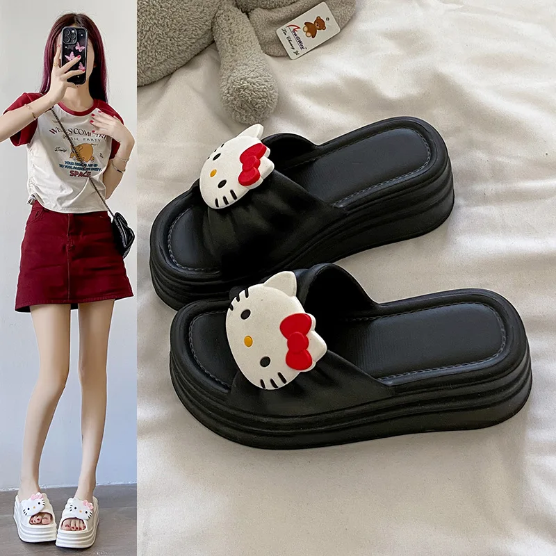 Cute Hello Kitty Women Slippers Sanrio Kawaii Summer Shoes Anime Cute Non-Slip Home Sandals Girls Student Thick Bottom Shoes view 5