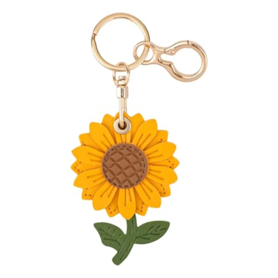 

Sunflower Keychain Compatible with AirTag Cute Leather Keychain Holder Flower Keyring Cover Leather Sunflower Keychain Case Sun
