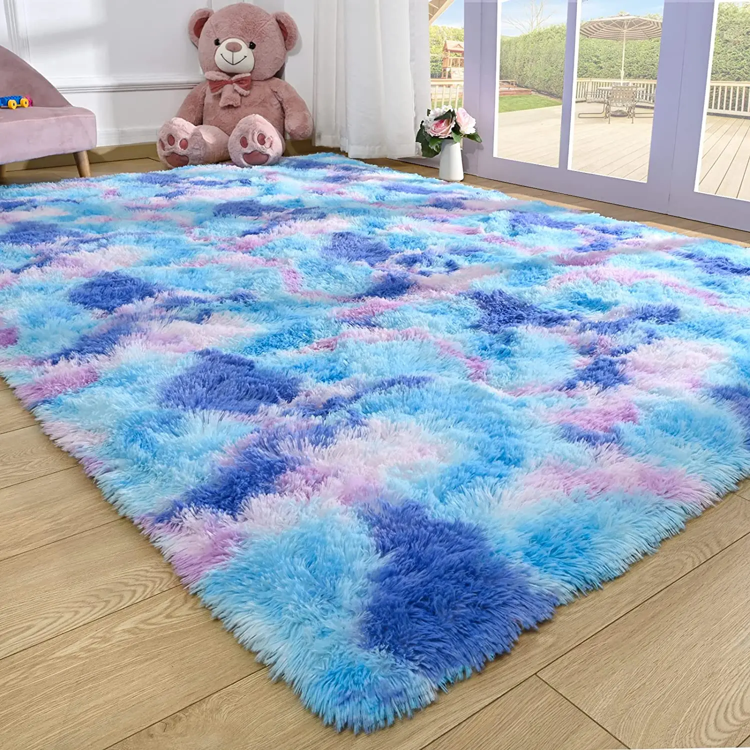 Blue Tie Dye Rainbow Rug Kid Play carpet Plush Living Room Sofa Thick carpets Bedroom Bedside Rugs Floor Mats for Home Decor