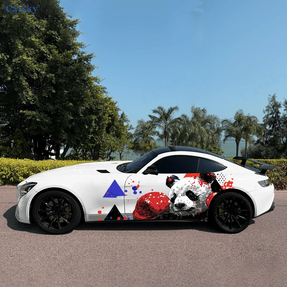 2pcs.Retro Trendy Cute Modern Traditional Art Boxing Panda Car Decoration Decal .car vinyl wraps