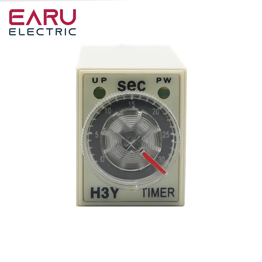 AC 110V 220V 380V Power-on Delay Rotary Knob DPDT 5S 10S 30S 60S 3M 5M 10M 30M Timer Timing Time Relay H3Y-2 With Base Socket