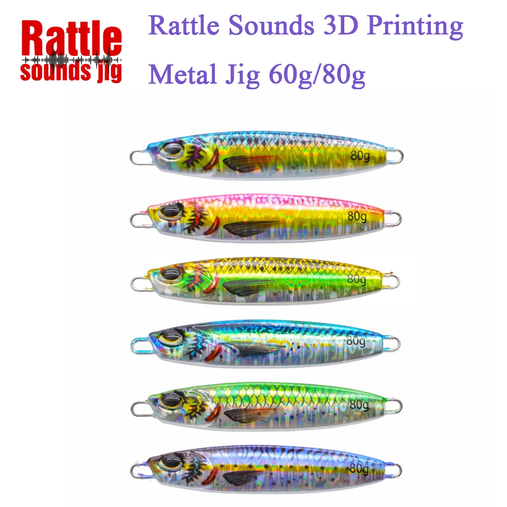 3D Metal Jig Shore Jigging 40g60g80g Slow Cast Saltwater Sea Bass Fishing Tuna Mackerel Marlin Wahoo Trout Artificial Jig Bait