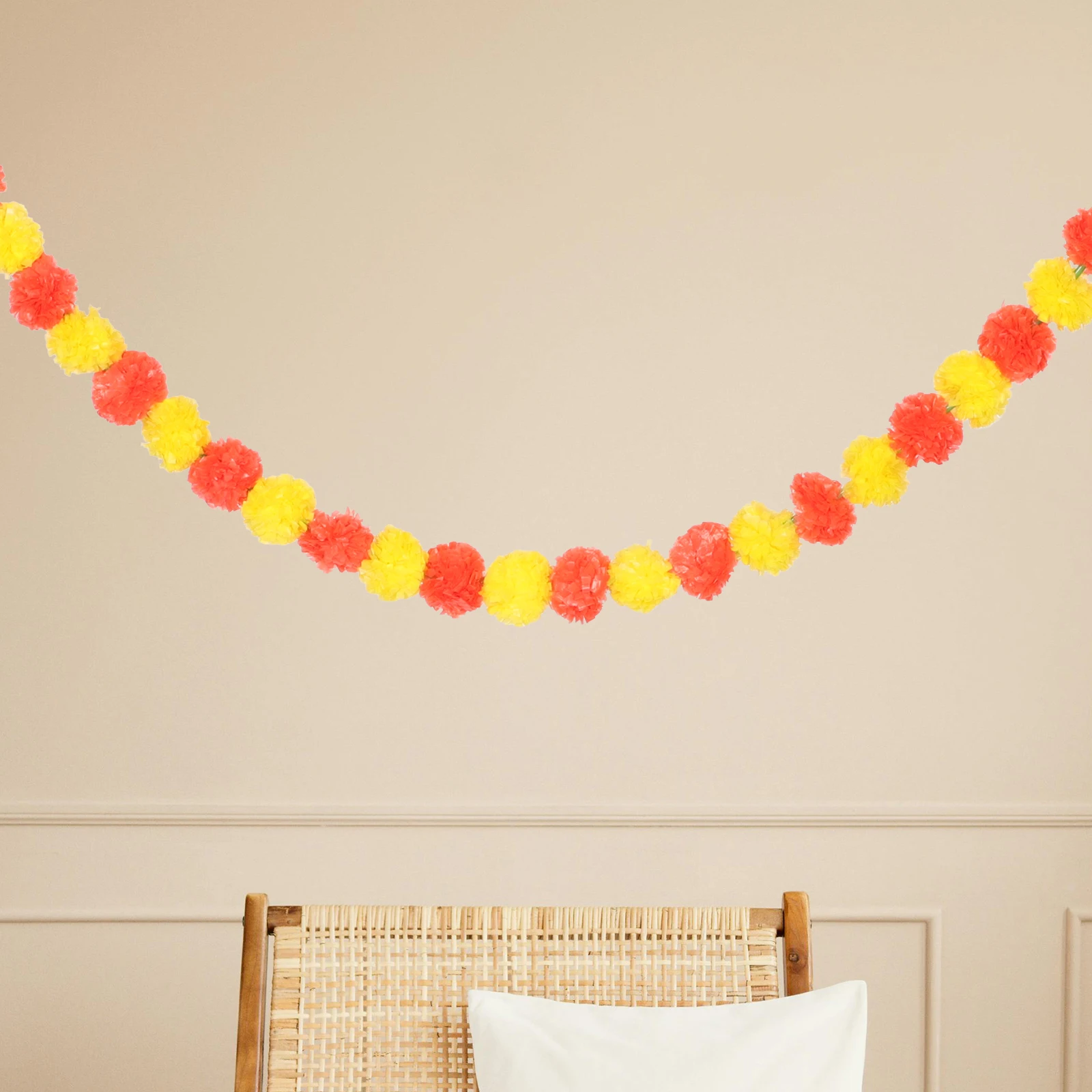 

Long Marigold Garland For Decoration Artificial Flower Garlands With Bells Leaves Festive Hanging Decor For Diwali Day Of The
