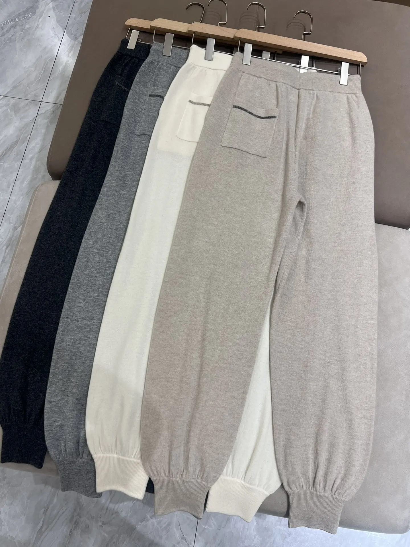 Autumn Women's Drawstring Pants High Waist Cashmere Knit Trousers