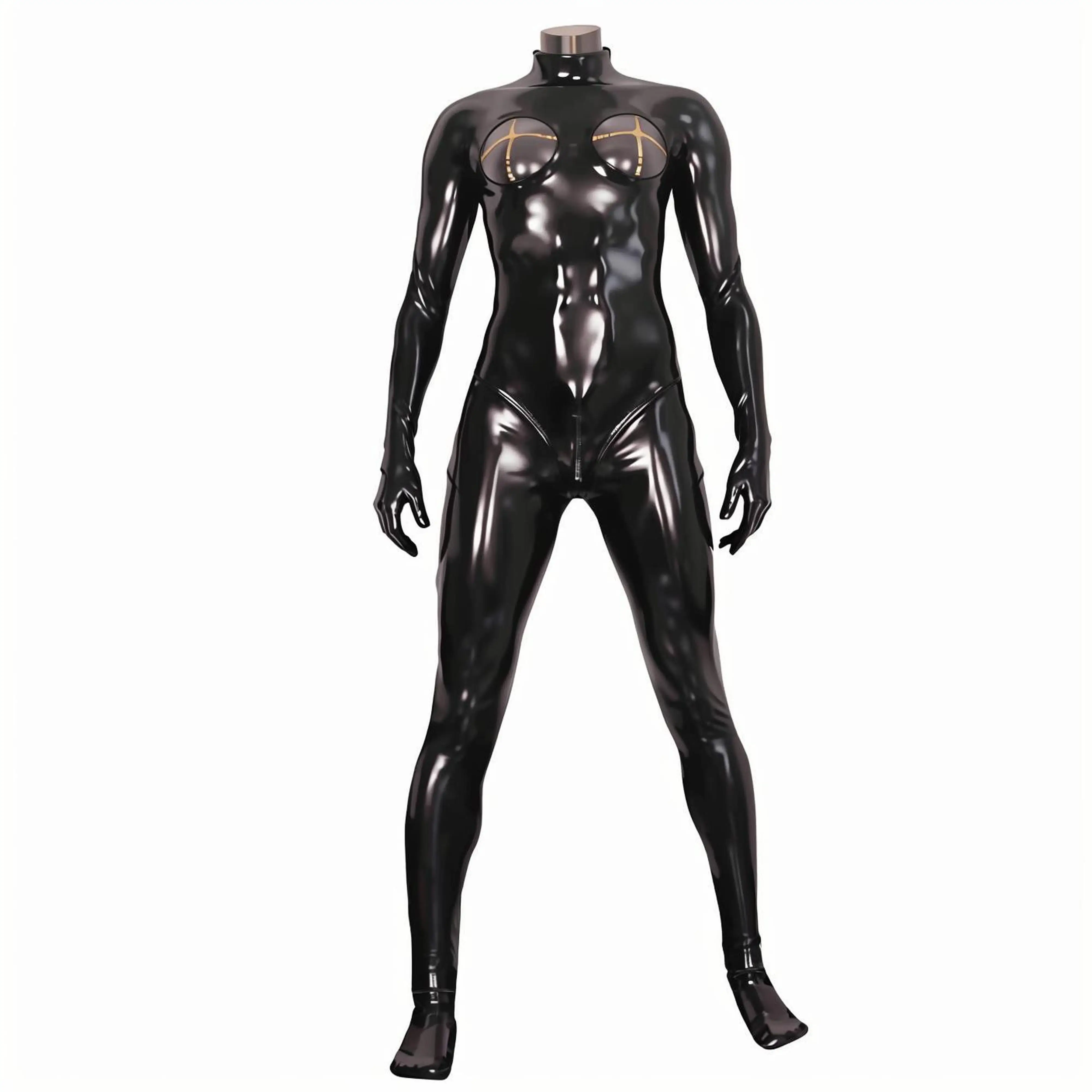 

Women 3D Full Bodysuit Latex Elasitc Sexy Tight Faux Leather Wetlook Exotic Hollow Out Breast Cosplay Costume Bodystocking