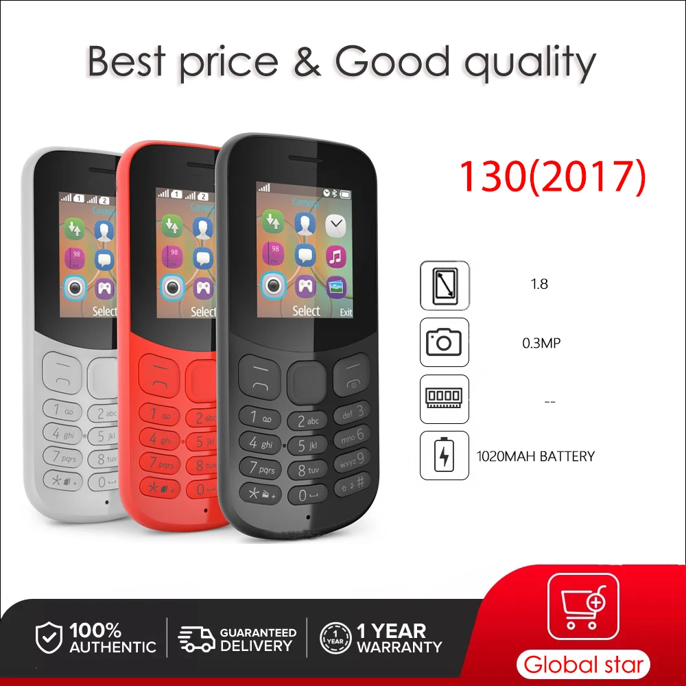 130 asli (2017) 2 Sim 2G GSM 900/1800 ponsel Rusia Arab Ibrani Keyboard dibuat di Finlandia tidak terkunci gratis pengiriman