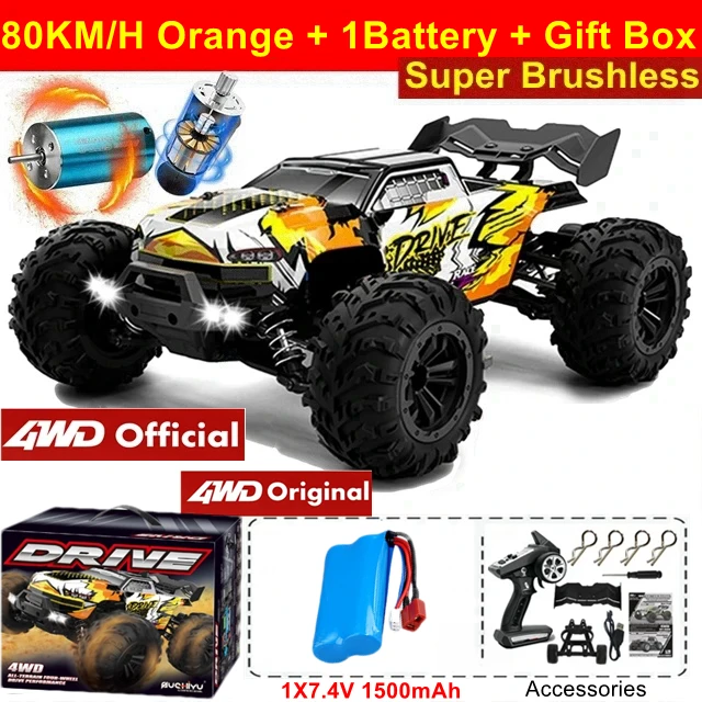 4WD Afstandsbediening Auto Off Road 4x4 RC Hoge Snelheid Buggy Truck Super Borstelloos 50 of 80 KM/H Snelle Drift Racing Speelgoed Kinderen Volwassenen