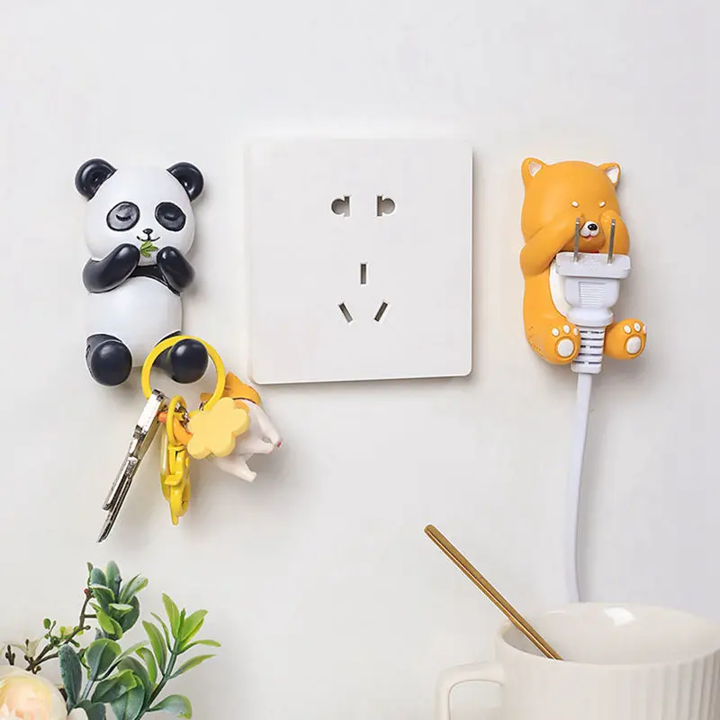 Cute Cartoon Animal Resin Hanger Hooks No Punch Sticky Hanger Door Back Wall Key Hanger Bathroom Kitchen Glue Hook