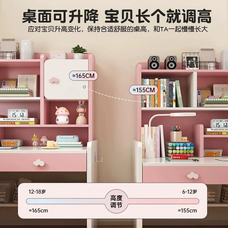 Desk, bookshelf, integrated table, primary school, junior high school students, household liftable learning writing table