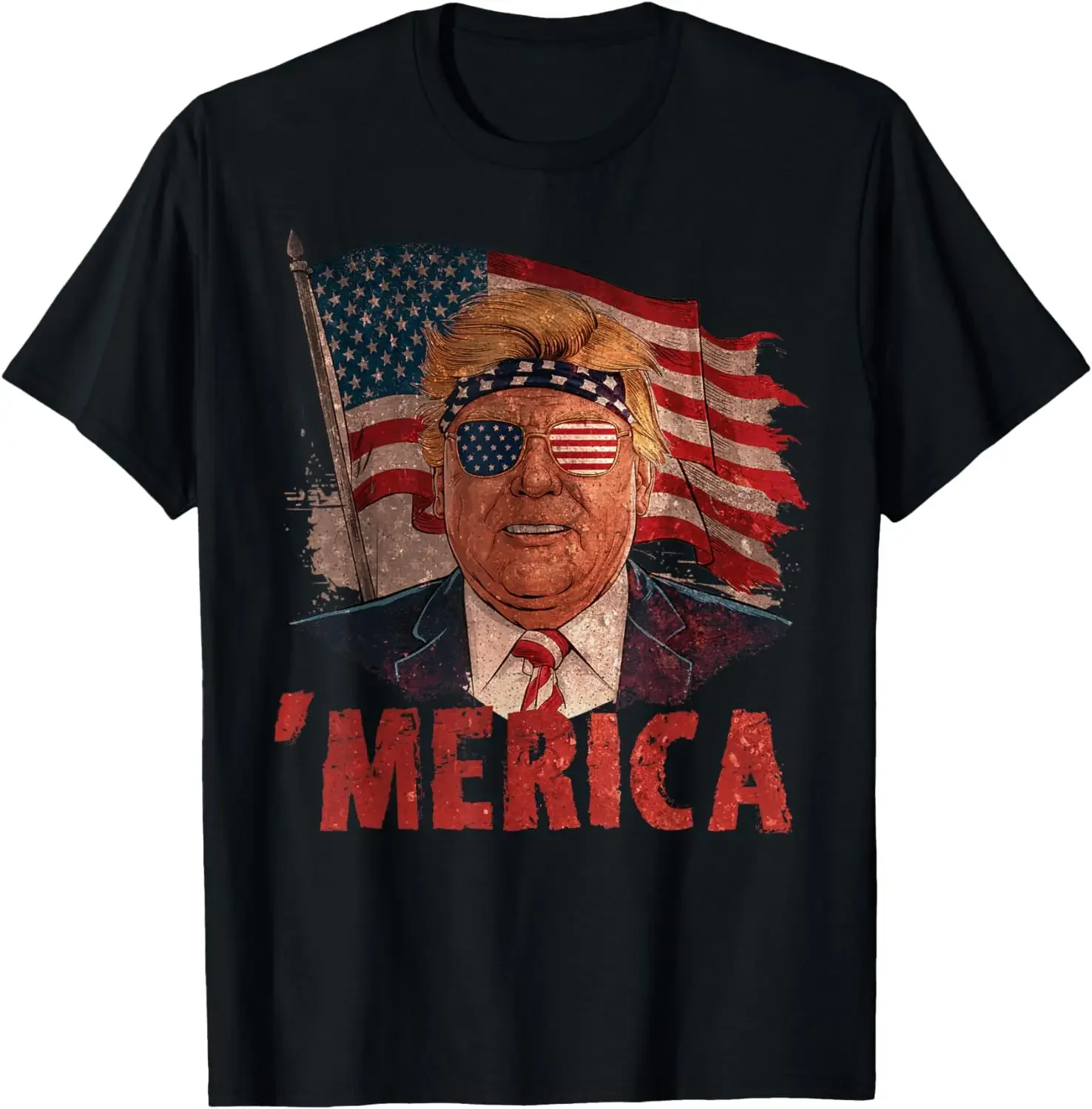 'MERICA TRUMP Happy 4th Of July Trump American Flag T-Shirt