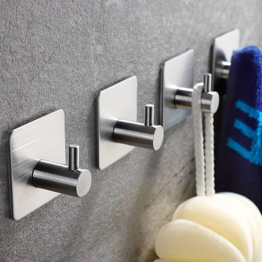 Modern style stainless steel adhesive hooks for bathroom room kitchen clothes hats clutter storage