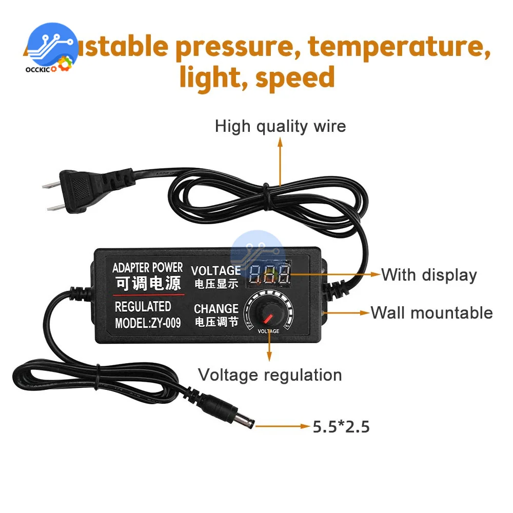 DC 3-24V Adjustable Voltage DC Power Adapter Stepless Speed Regulation Dimming 3-12V 9-24V 2A 3A 5A with Display Screen