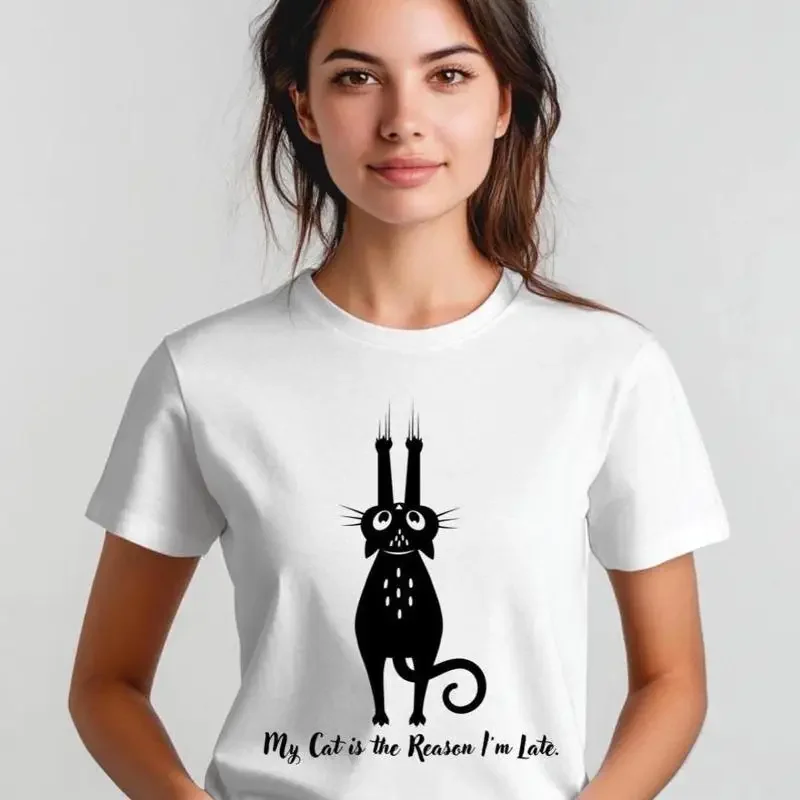 Funny CaT T Shirt My Is the Reason I'm Late Cute Hanging Lover Owner Humor Pet Parent