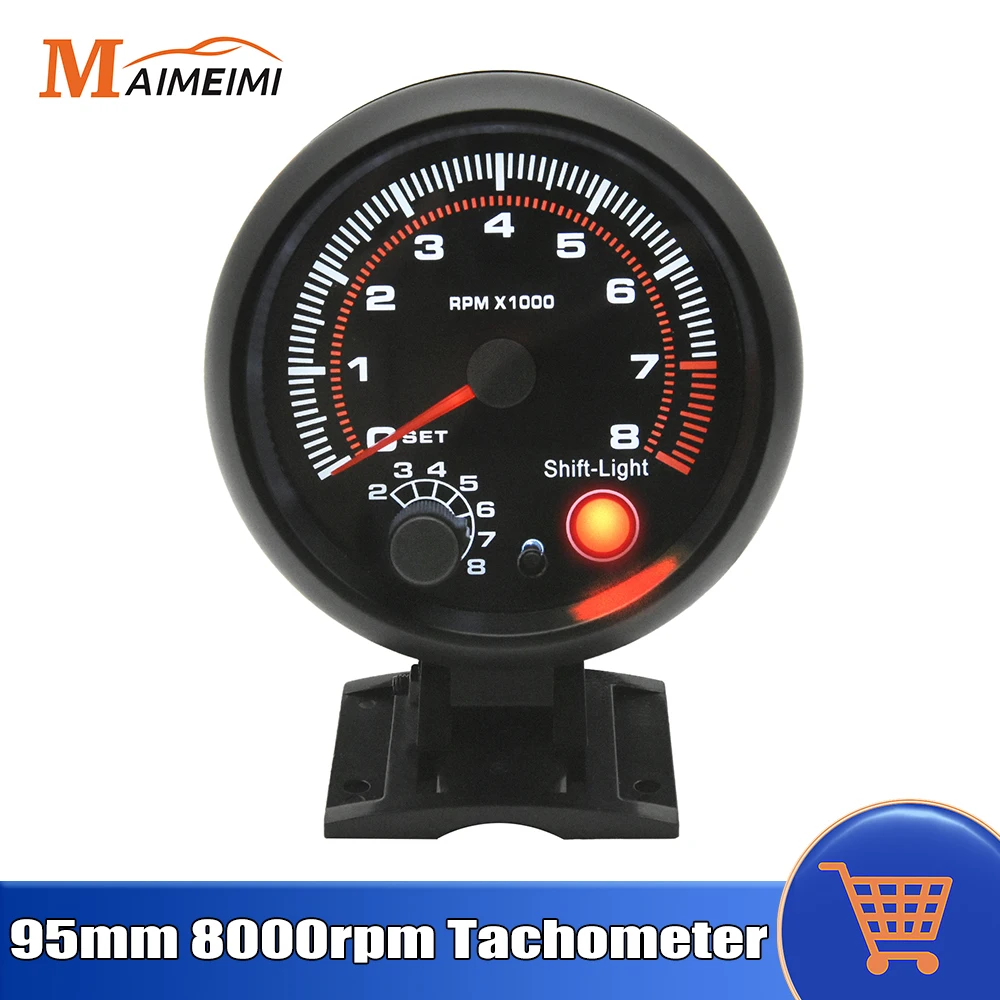 

95 мм 0-8000 об/мин тахометр с держателем фонаря переключения тахометр с набором значений сигнализации для бензинового гоночного автомобиля 1-8 цилиндров 12 В