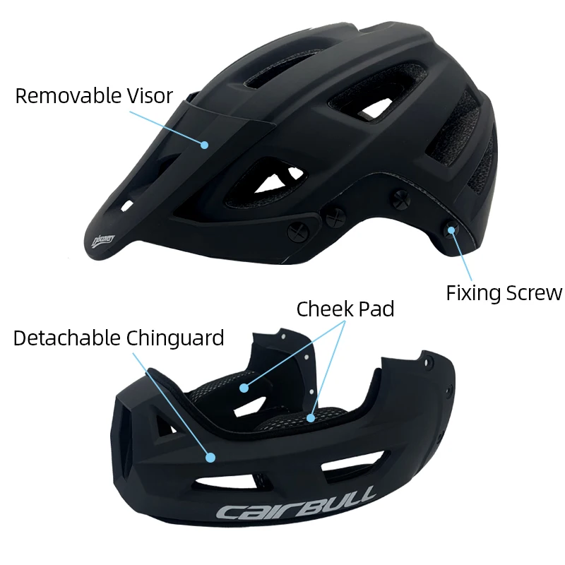 Casco da ciclismo Cairbull-Full Face per uomo e donna Cappello di sicurezza per sport da montagna Berretto da MTB Casco da bicicletta leggero