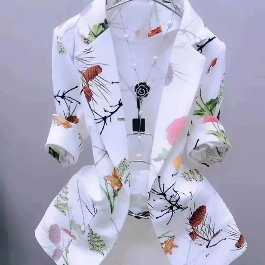 2025 New Women Printing Suit Coat Women Blazer Cardigan Spring Summer Women Short Sunscreen Printed Jacket Slim Suit Outerwear