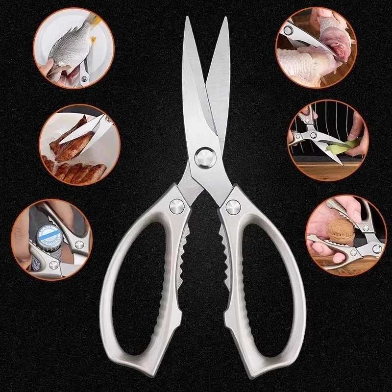 Multifunctional Kitchen Scissors Shear Household Kill Fish Cut Vegetables Roast Broiler Bone Scissors Stainless Steel Scissors