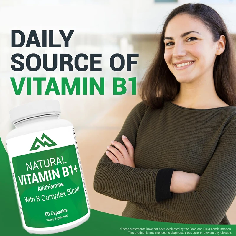 Eight natural vitamin B1, B6, B12 complex supplements, including thiamine, niacin, folic acid, magnesium, etc. -60 capsules