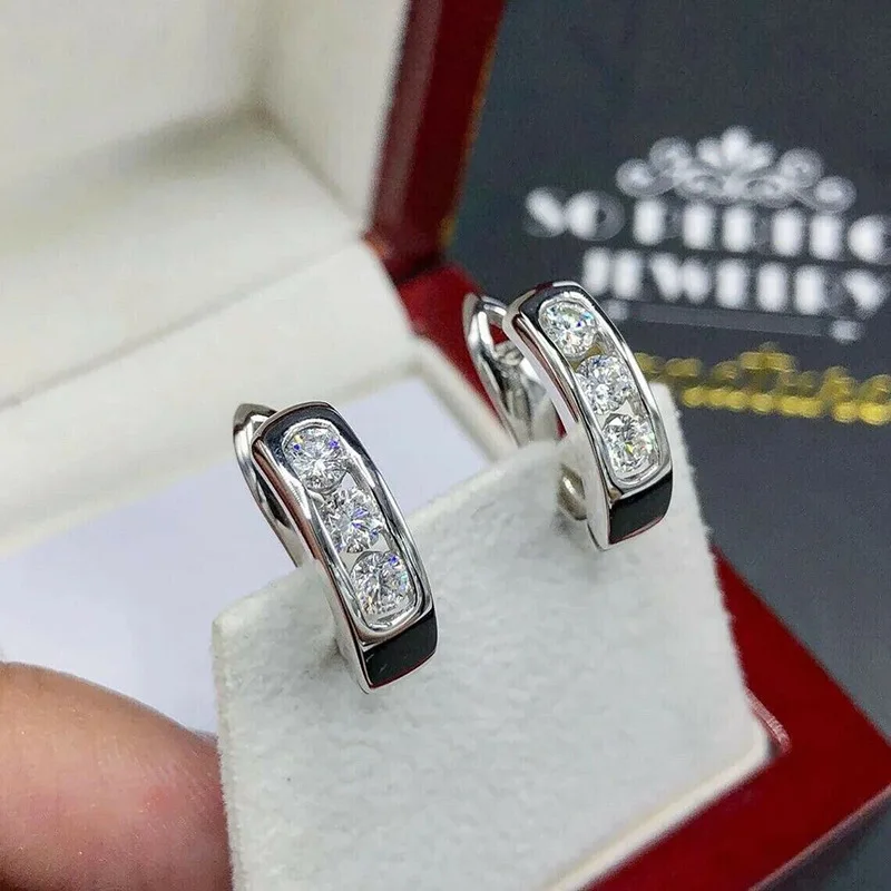Simple Female Earrings 925 Sterling Silver Single Row Zircon Earrings for Women Geometric Ear Accessories Wedding Jewelry Gift