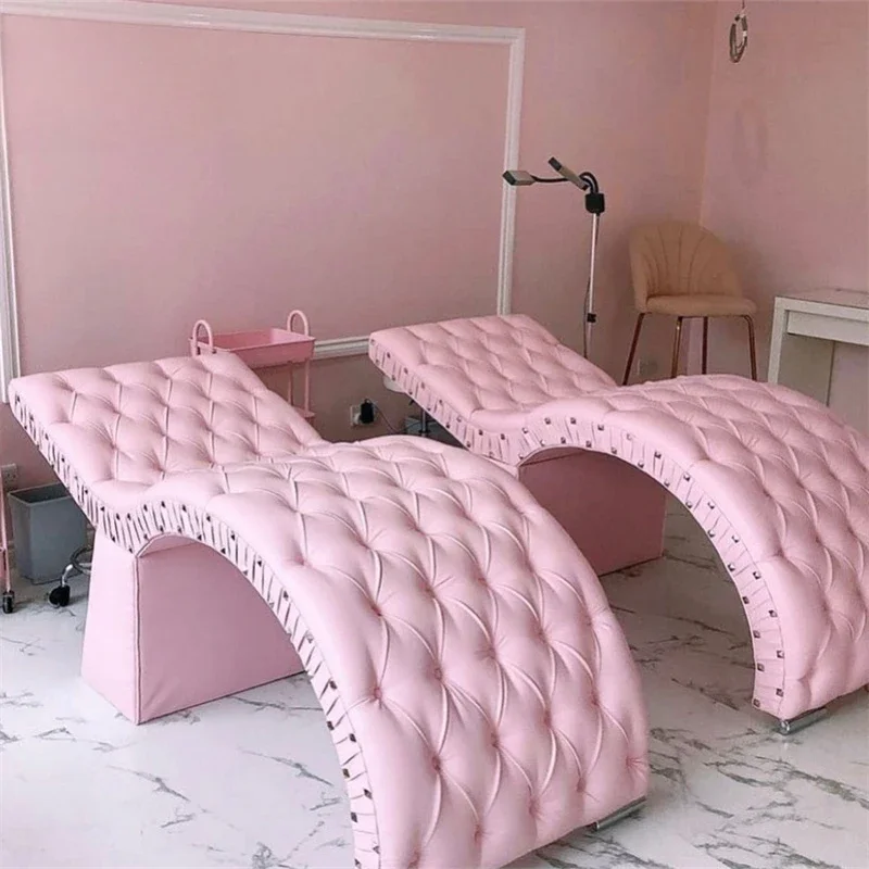 Luxury Pink Salon Beauty Bed Curved Lash Bed for Facial Beauty Salon