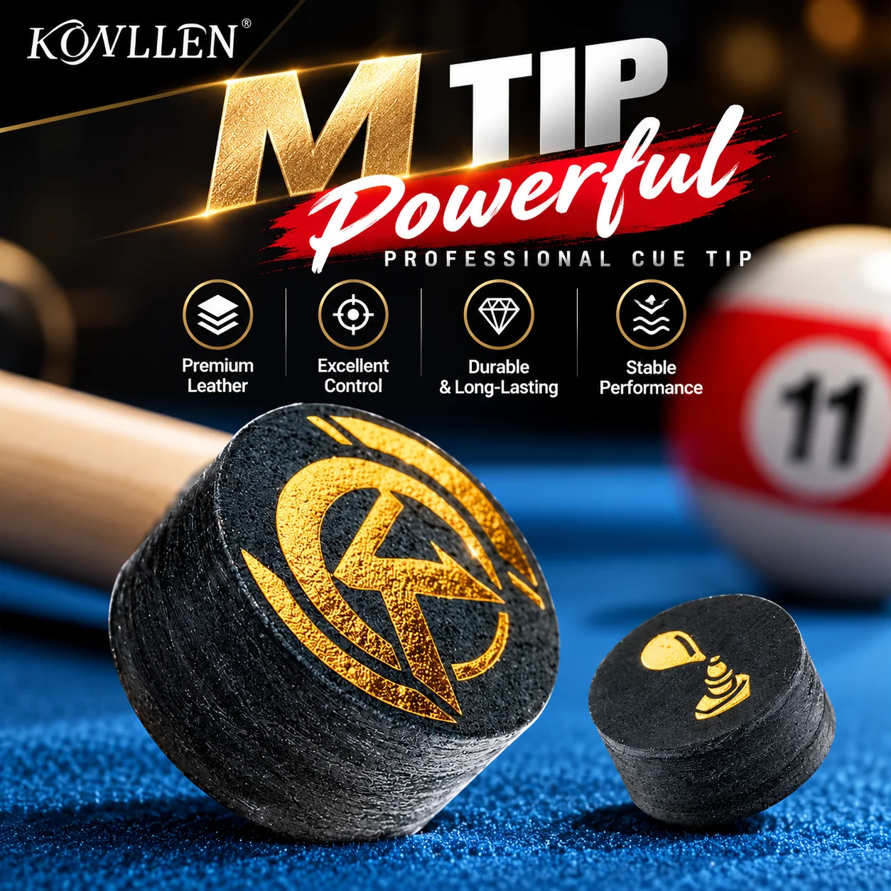 KONLLEN Billiard Cue Tip with 14mm Multi-Layers  Pigskin Tip 5pcs tips for billiard pool cues Accessories