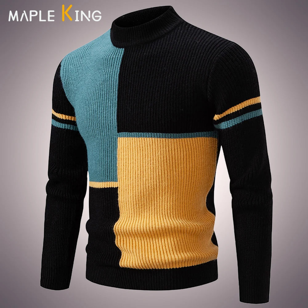 

Лоскутный цвет Sueter Tricot Masculino мужские свитера пальто корейская мода теплый пуловер с круглым вырезом вязаный джемпер мужской Pull Homme 3XL