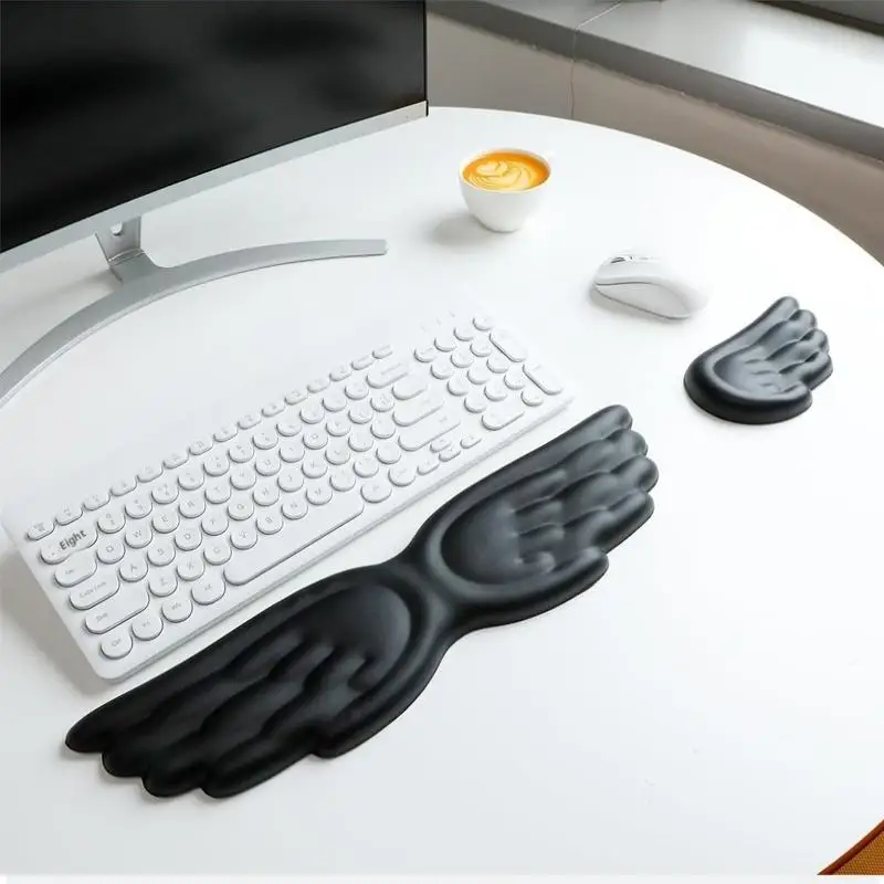 New Angel Wings Shaped Keyboard Mouse Wrist Rest Wing Memory Foam Anti-slip Silicone Ergonomic Wrist Guard Table Mat Mouse Pad