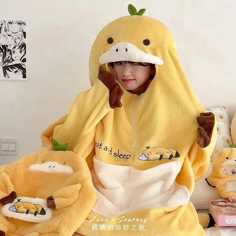 

Cute Animal Fleece Onesie for Women Platypus Cartoon Pajamas Funny Cosplay Loungewear Warm Zippered Sleepwear for Girls Winter