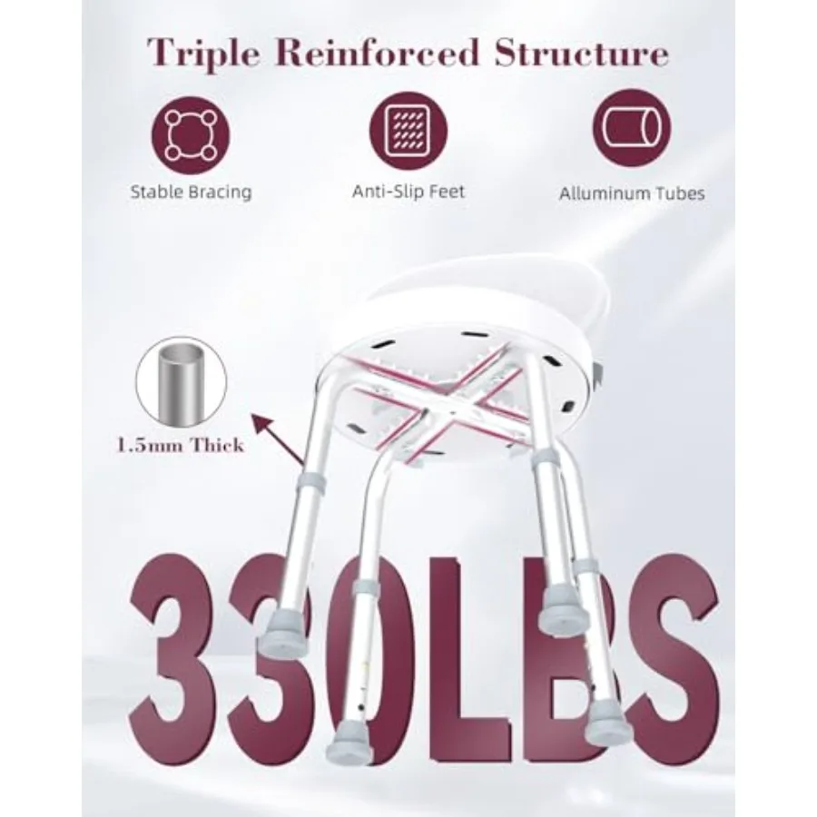 Swivel Shower Chair 360° Non-Slip Shower Seat with Backrest for Elderly and Disabled Height Adjustable Rotating Tub Transfer Be