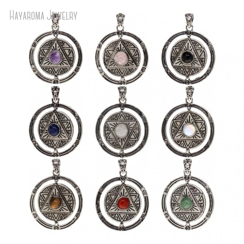 12Pcs Wholesale Black Antique Silver Color Jewelry Vintage Star Of David Round Coin Shape Circle Pendant PM48247