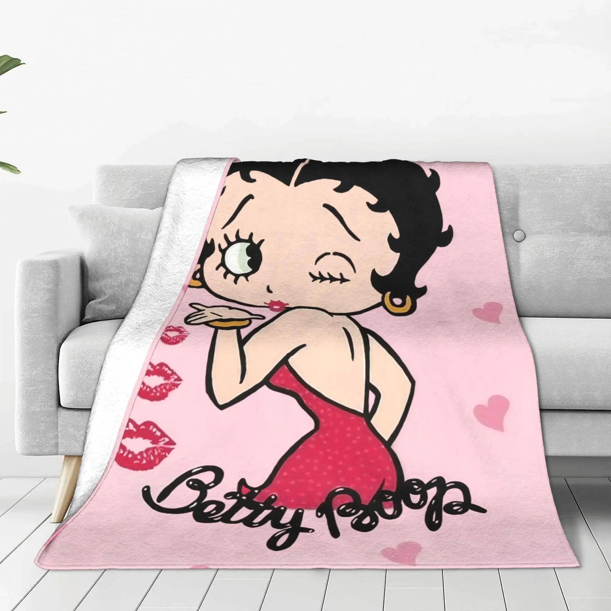 Pink Kiss Cute Girl Booped Fuzzy Blanket Cartoon Funny Throw Blanket for Bed Sofa Couch 125*100cm Plush Thin Quilt