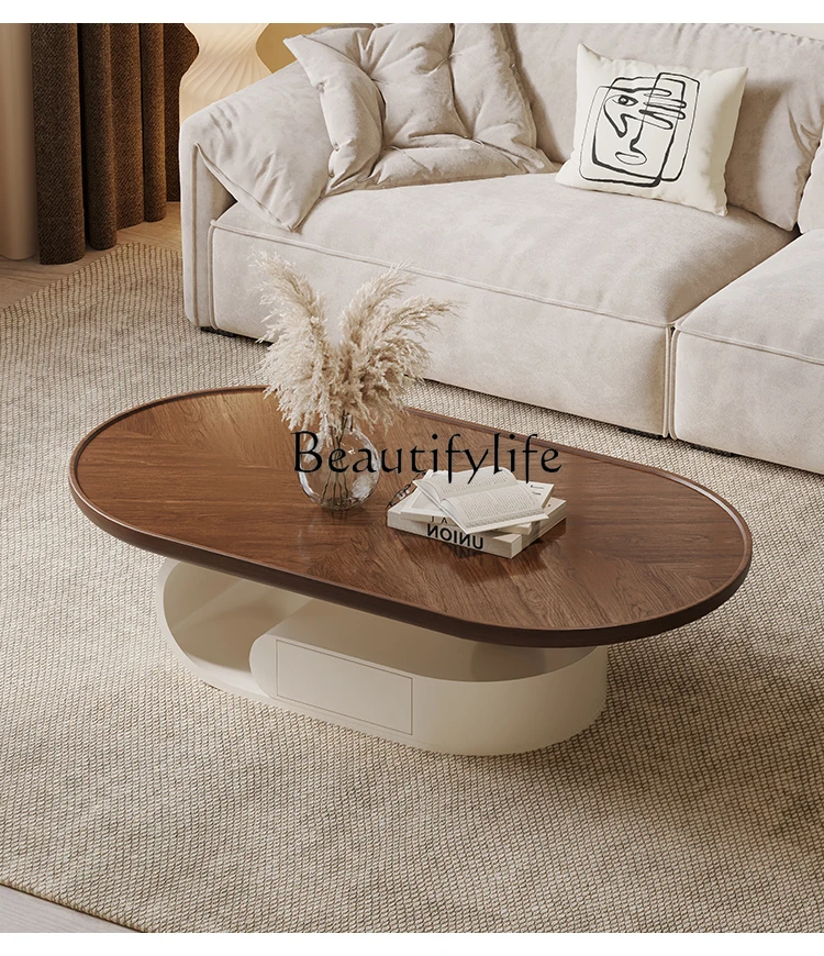 

Modern Simple Coffee Table Living Room Solid Wood Cream Style Nordic Walnut Color