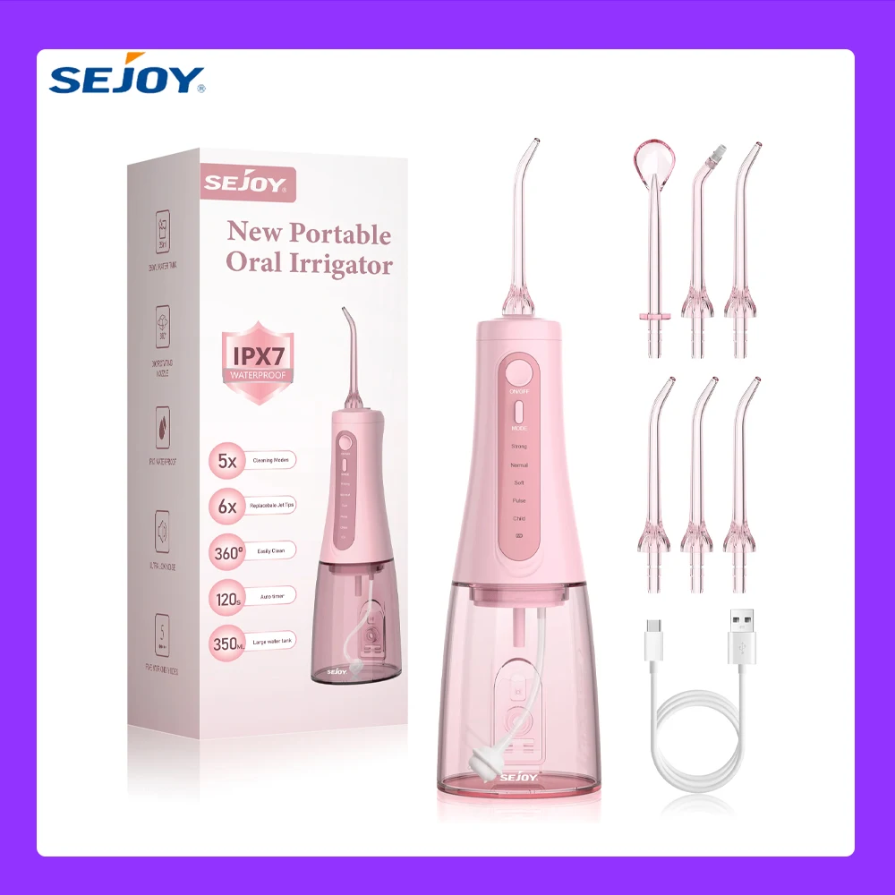 

SEJOY Oral Irrigator USB Rechargeable Teeth Cleaner Washing Machine Portable Dental Water Flosser 4 Modes Mouth 300ml IPX7