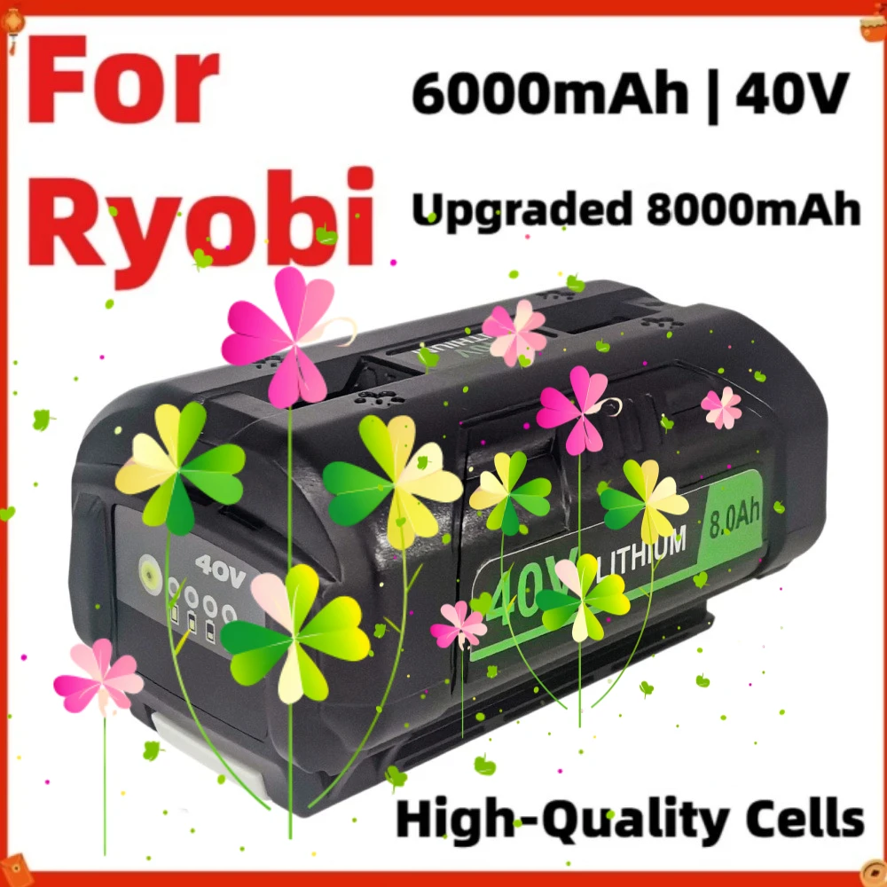 

New 40V 8AH High-Power Lithium Battery, For Ryobi RY40200 Tool Battery OP4050 OP4026 , RY40430,For Ryobi Lawn Mower
