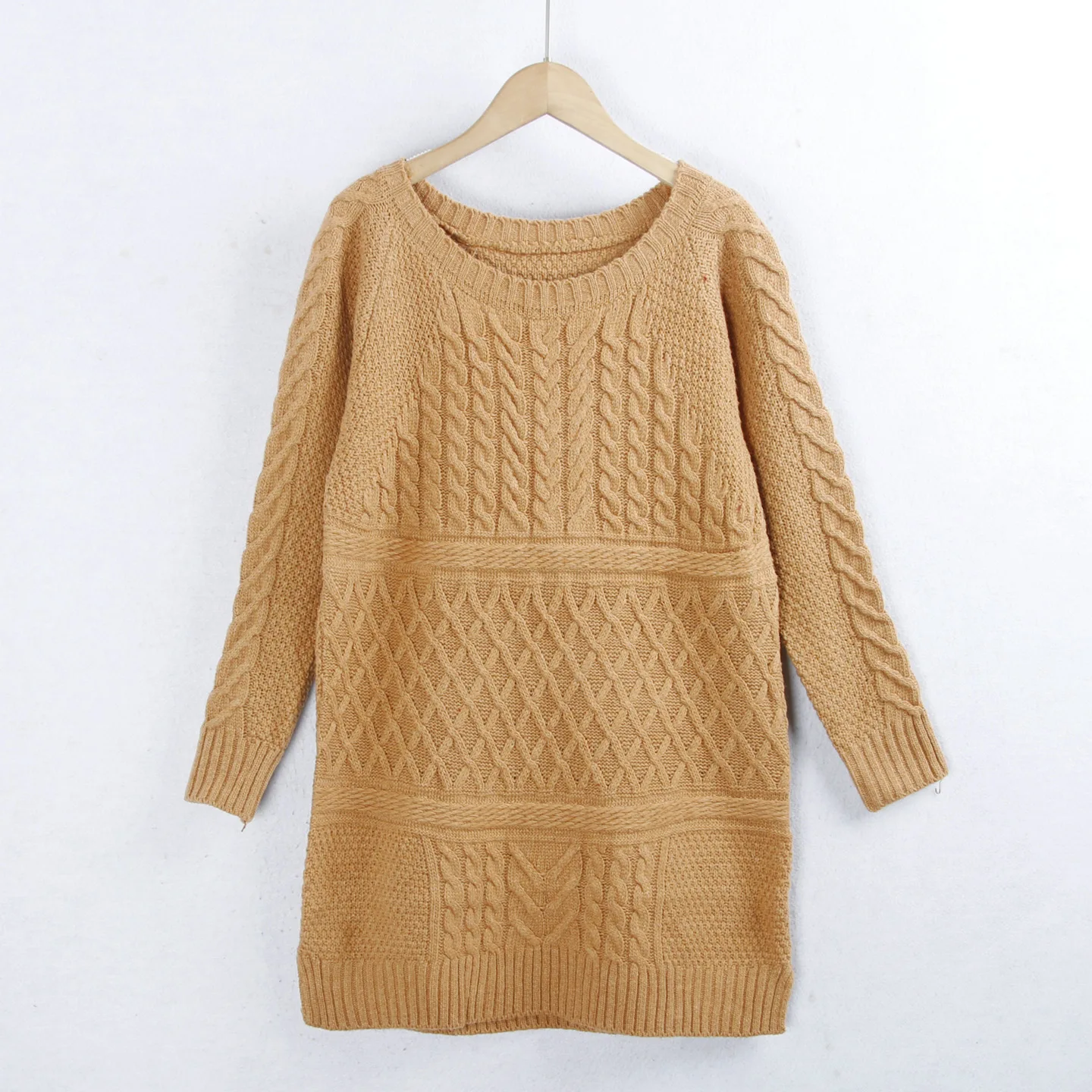 

Loose Knitted Sweater Women's Casual Sle round Ne Thiened Winter New Faion Twisted Yarn Mid-Length Sweater for Girls