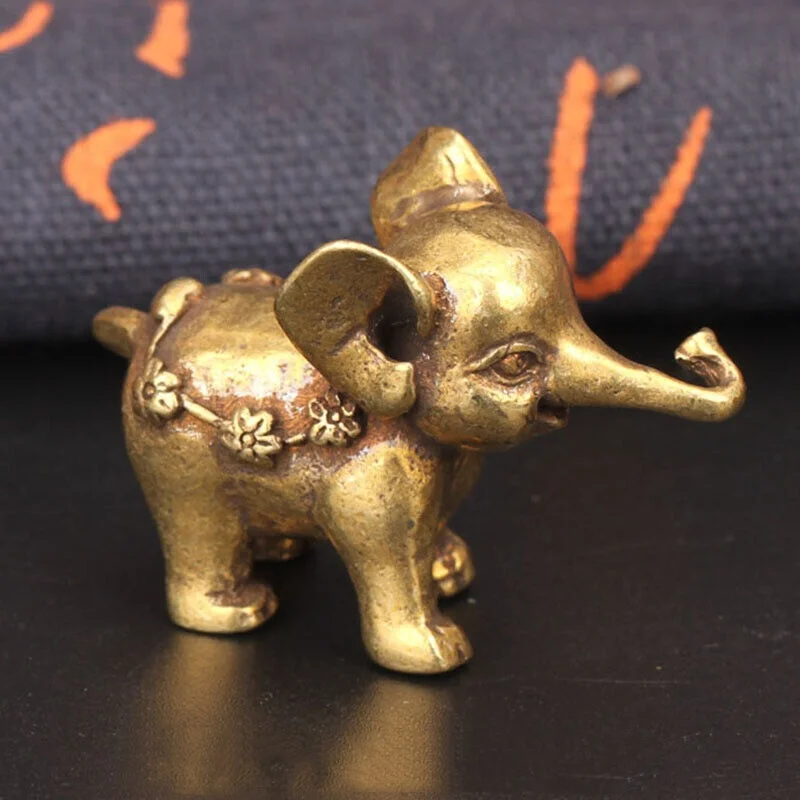Vintage Copper Cute Animal Elephant Statue Desktop Creative Ornaments