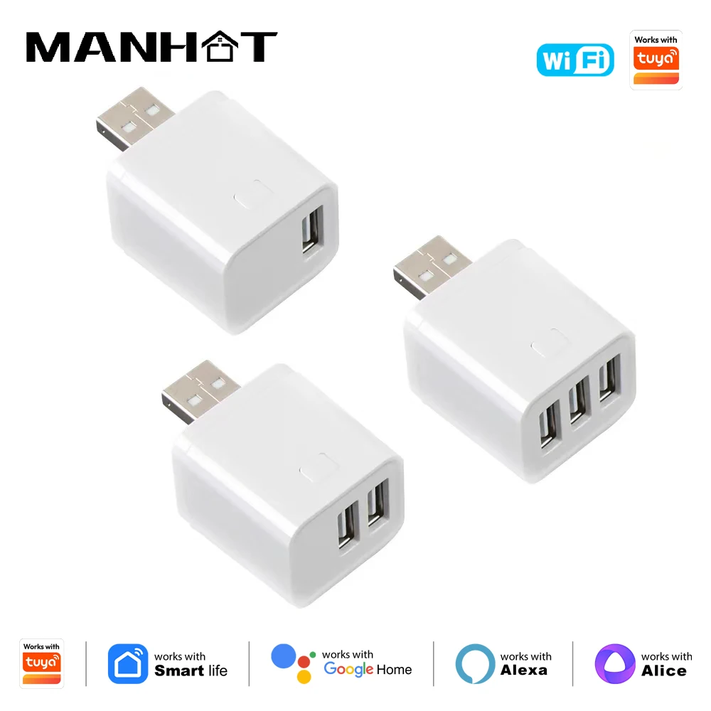Work with Tuya WIFI Smart Micro USB Adaptor Switch 1/2/3 Mini USB Power Adaptor 5V Voice Control Works with Alexa Google Alice