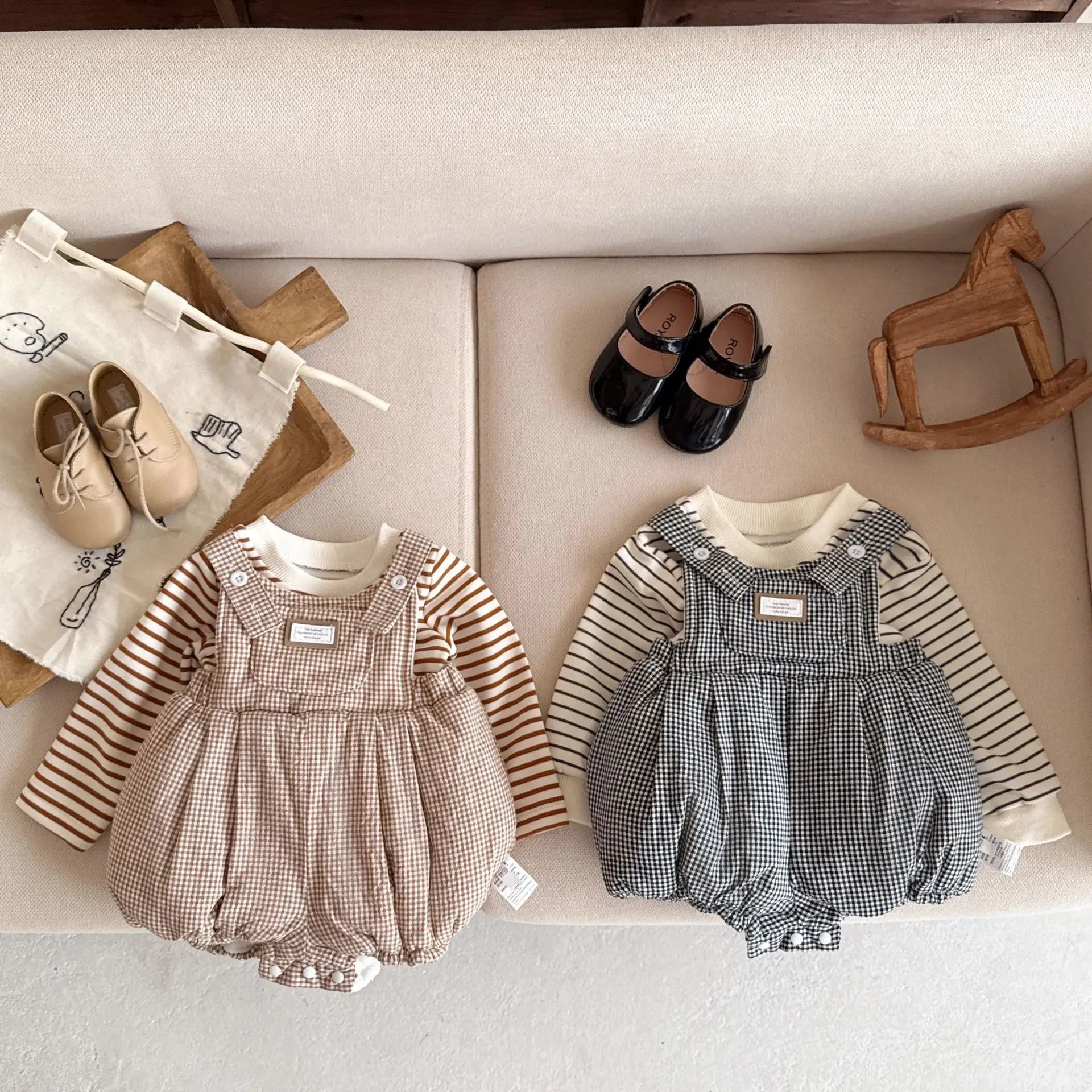 

New autumn baby clothing for 0-3 years old, fashionable and cute baby thick shoulder strap jumpsuit