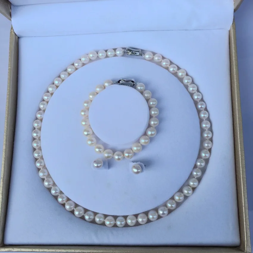 

NEW AAA 8-9mm South Sea white pearl Bracelet earring Set necklaces 18"