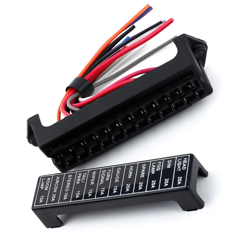 

1pcs 12 Way Fuse Holder Box 14 Wires 2 Input 12 Output 3.8Mm 3.2Mm 15Cm Circuit Board For Car Boat Bus Ship Trailer 12V 24V Fuse